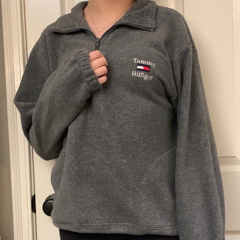 Gray Tommy Hilfiger quarter zip. Fleece size M